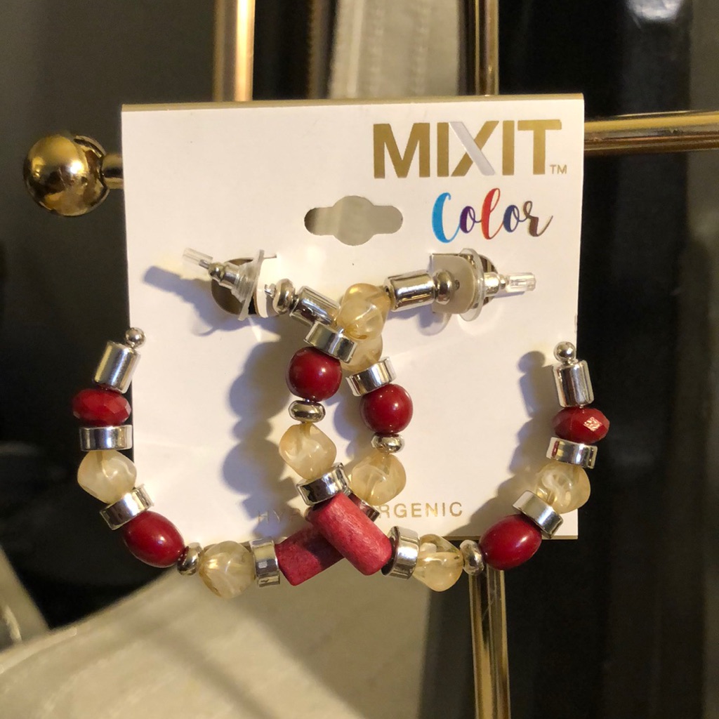 Mixit Color Silver Tone Beaded Hoop Earrings With Stones 15$